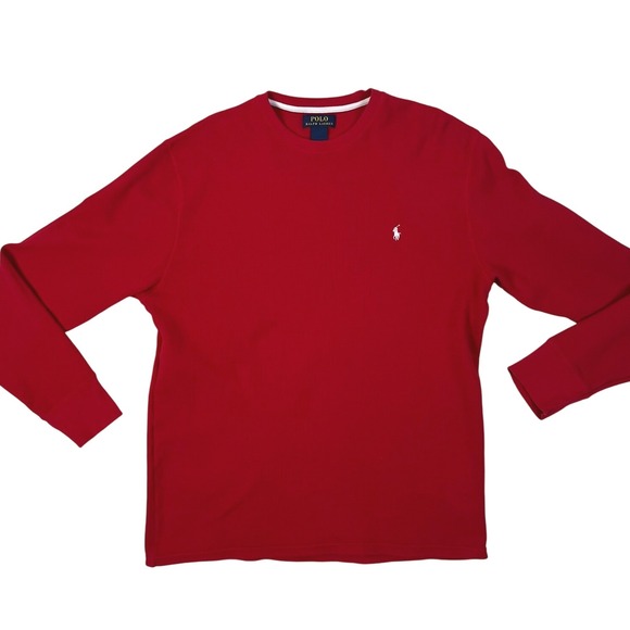 Polo Ralph Lauren‎ Red Preppy Waffle Knit Long Sleeve Crew Neck Shirt XL - Picture 1 of 4